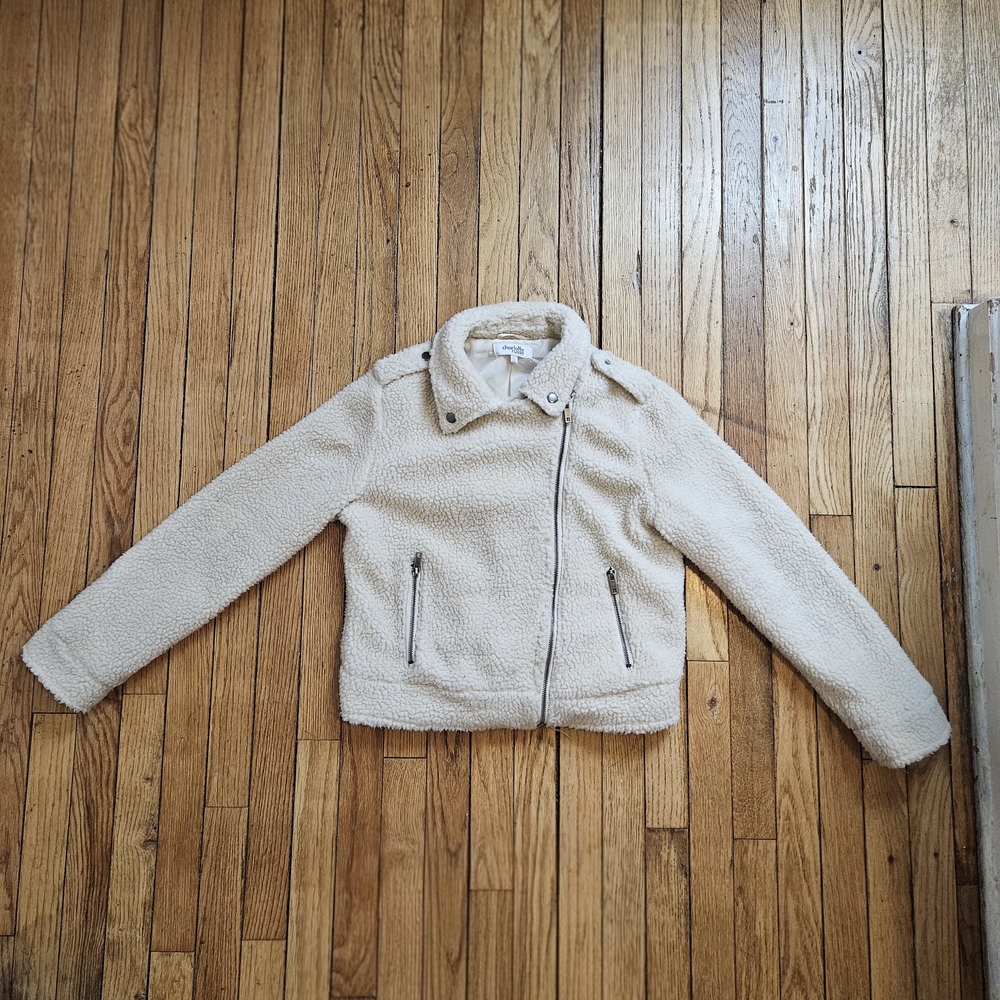 Charlotte Russe Cream Sherpa Jacket with Zipper